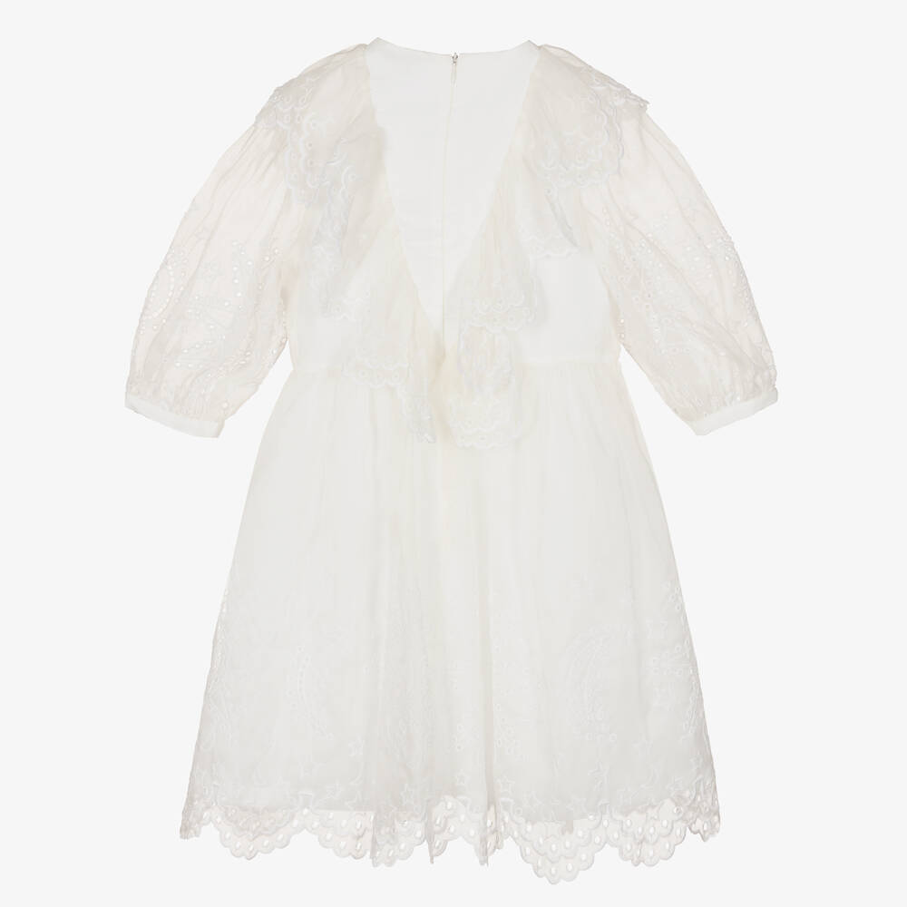 Stella McCartney Kids-Teen Ivory Broderie Silk Dress | Childrensalon Outlet
