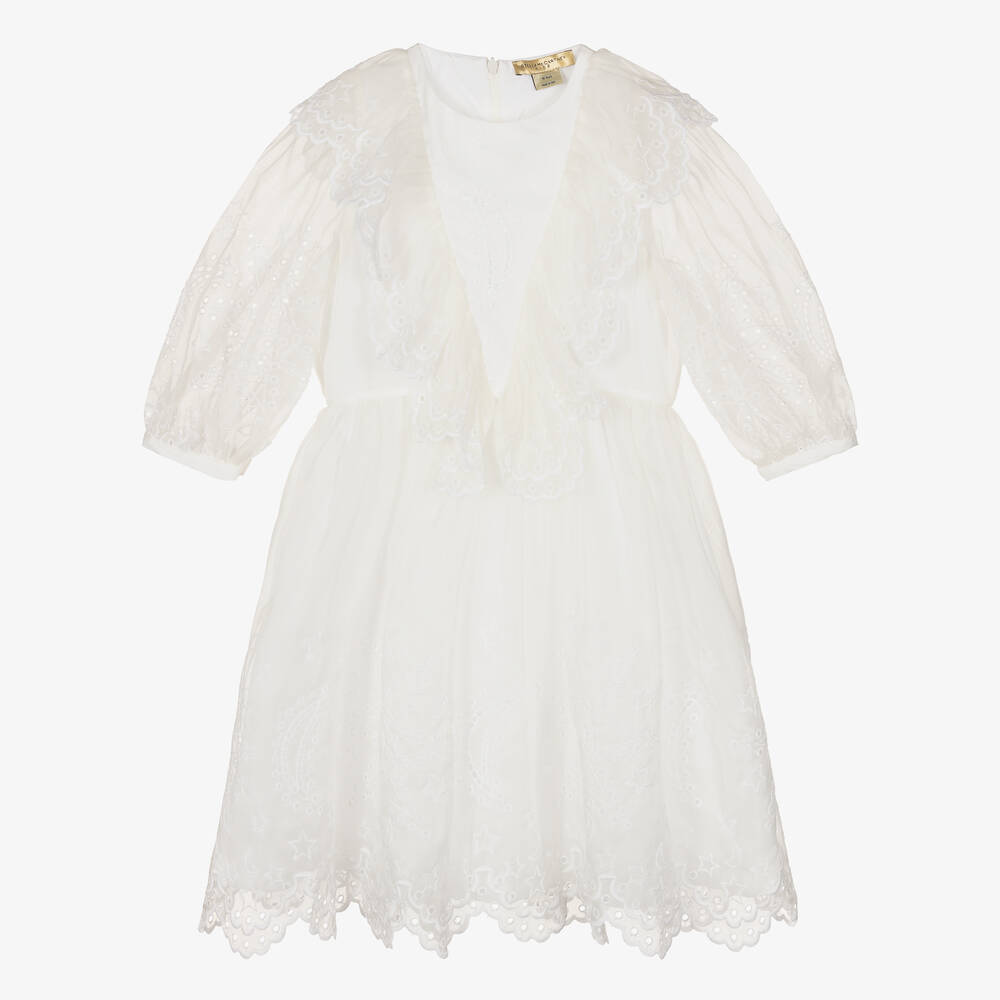 Stella McCartney Kids - Lochstickerei-Seidenkleid, elfenb. | Childrensalon