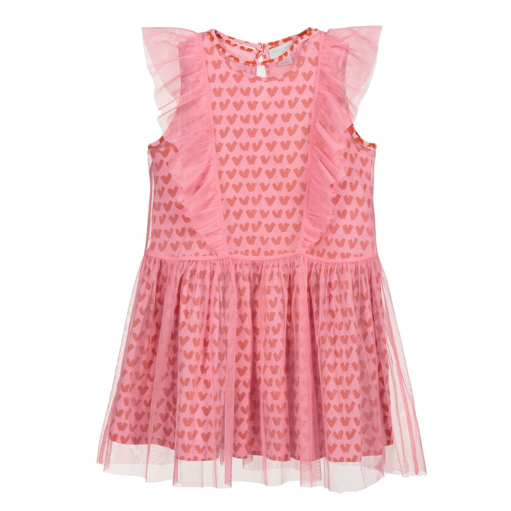 Stella McCartney Kids-فستان قطن، بوليستير معاد التدوير وتول لون زهري وأحمر - قطعتين | Childrensalon Outlet