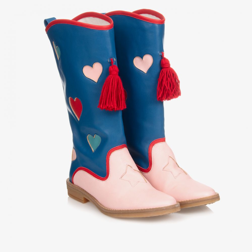 Stella McCartney Kids - Розово-голубые сапоги с сердечками для подростков | Childrensalon
