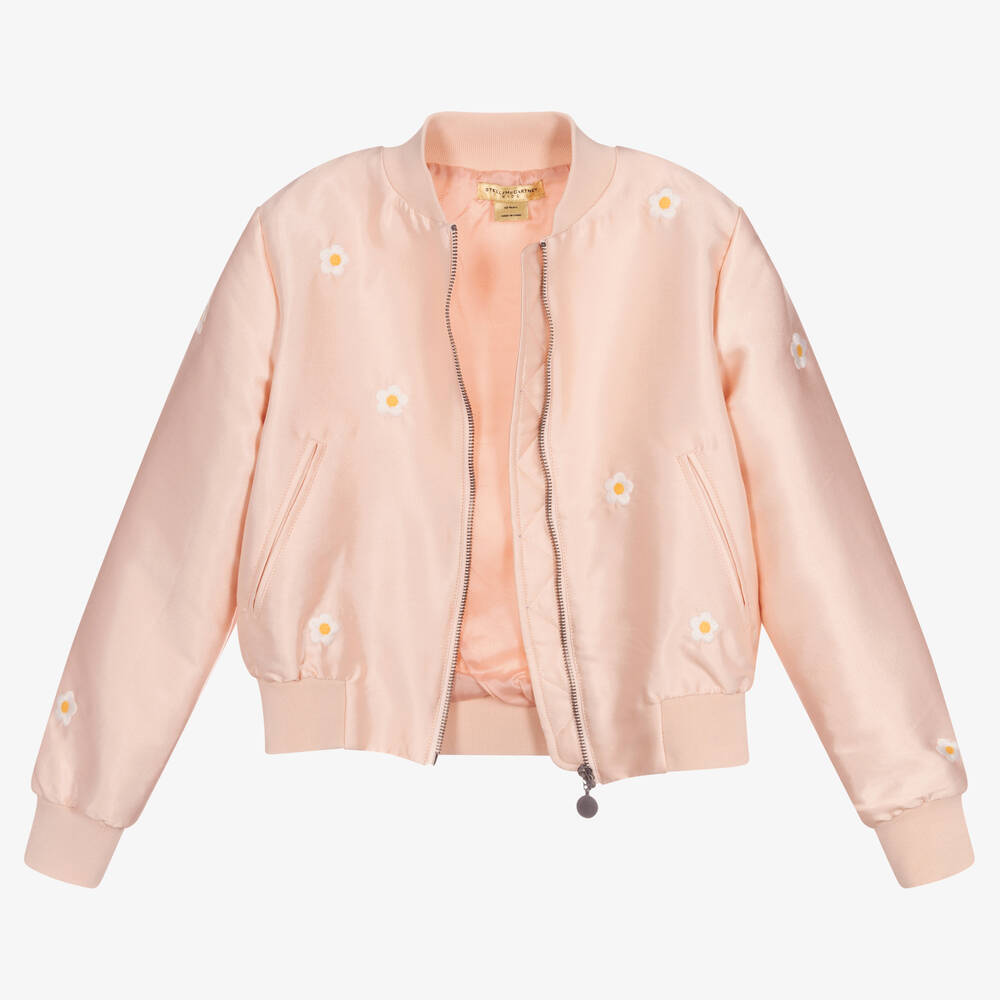 Stella McCartney Kids Teen Pink Cotton Silk Daisy Bomber Jacket