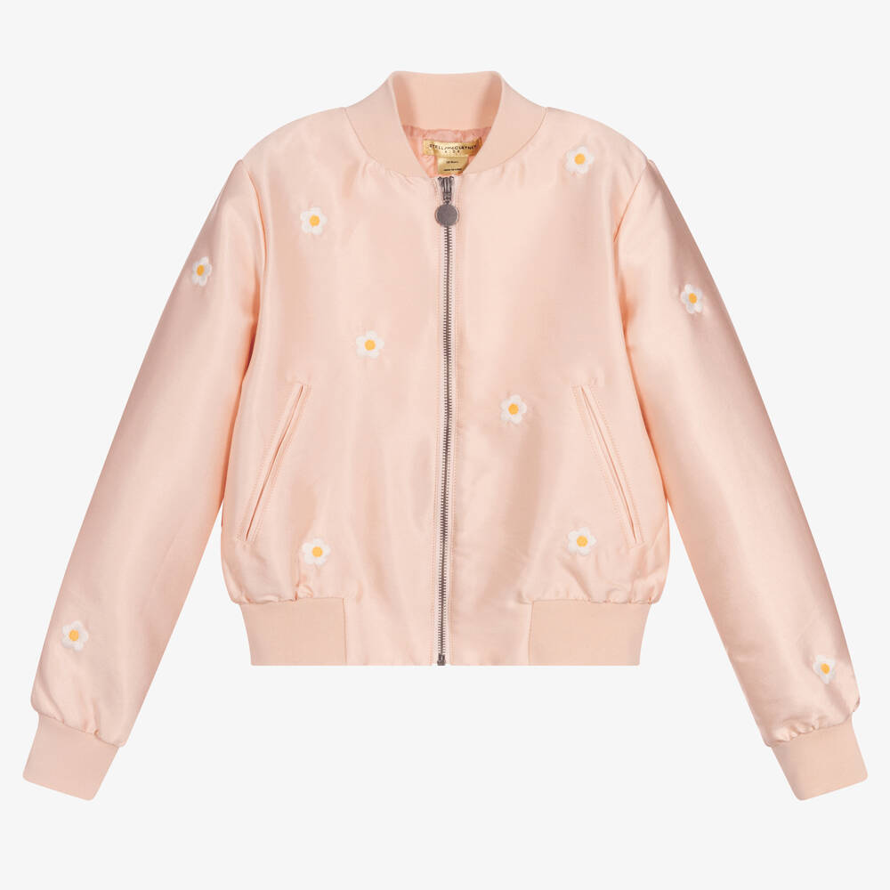 Stella McCartney Kids - Розовая куртка-бомбер из хлопка и шелка с ромашками | Childrensalon