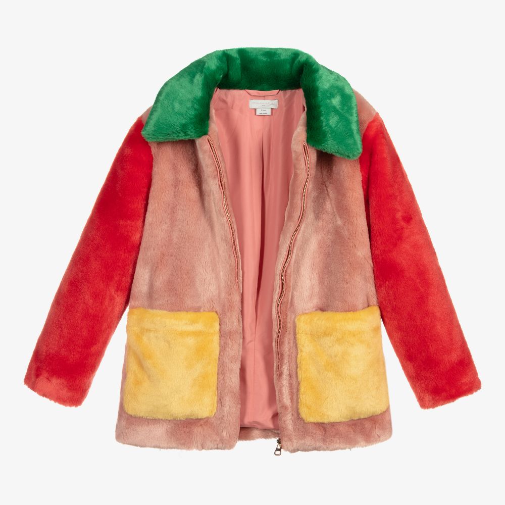 Stella McCartney Kids-Teen Pink Faux Fur Coat | Childrensalon Outlet