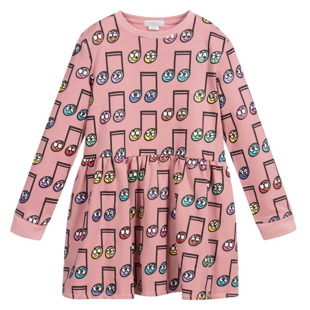 Stella McCartney Kids-فستان قطن سويتشيرت لون زهري بطبعة ملونة للمراهقات | Childrensalon Outlet
