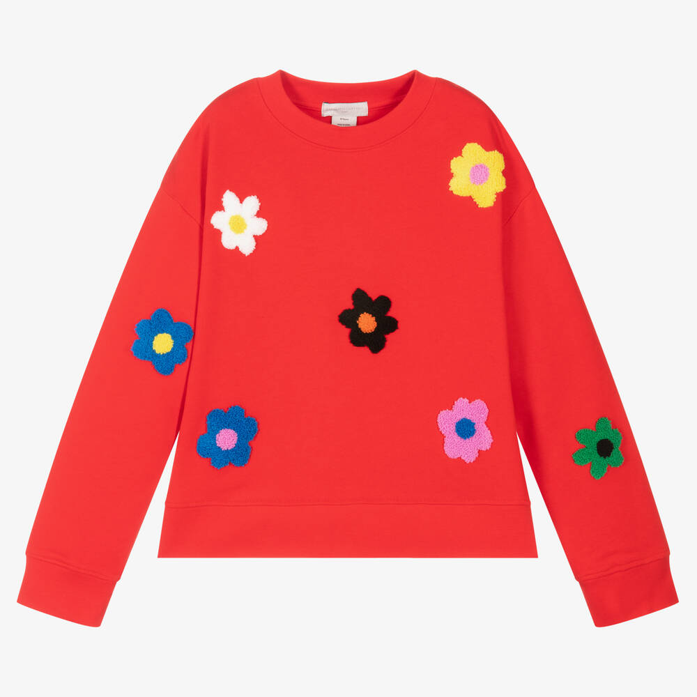 Stella McCartney Kids - سويتشيرت أوفر سايز تينز بناتي قطن عضوي جيرسي لون أحمر | Childrensalon