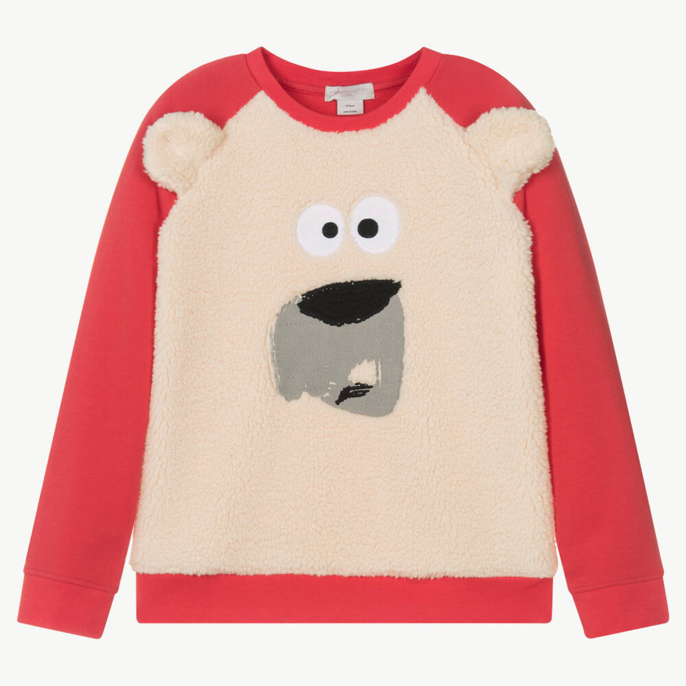 Stella McCartney Kids-Красно-кремовый свитшот с белым медведем | Childrensalon Outlet