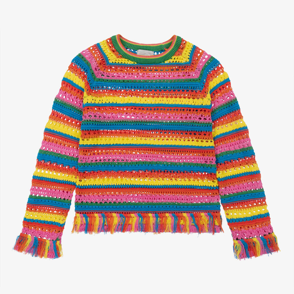 Stella McCartney Kids - Красный вязаный свитер в радужную полоску | Childrensalon