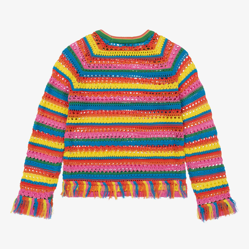 Rainbow striped clearance letter knit sweater