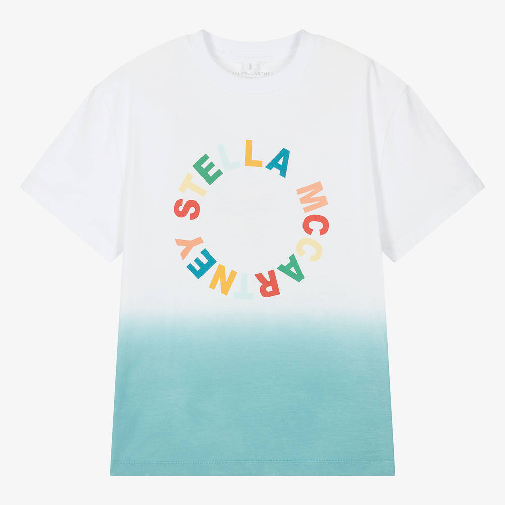 Stella McCartney Kids-Teen White & Blue Gradient Cotton T-Shirt | Childrensalon Outlet