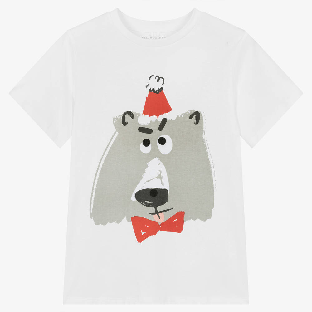 Stella McCartney Kids - Teen White Cotton Festive Bear T-Shirt | Childrensalon