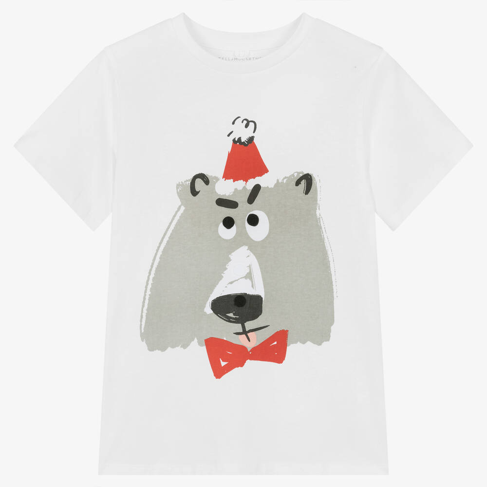 Stella McCartney Kids-Teen White Cotton Festive Bear T-Shirt | Childrensalon Outlet