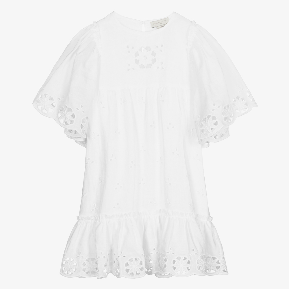 Stella McCartney Kids - فستان تينز بناتي رامي مزين بدانتيل لون أبيض | Childrensalon