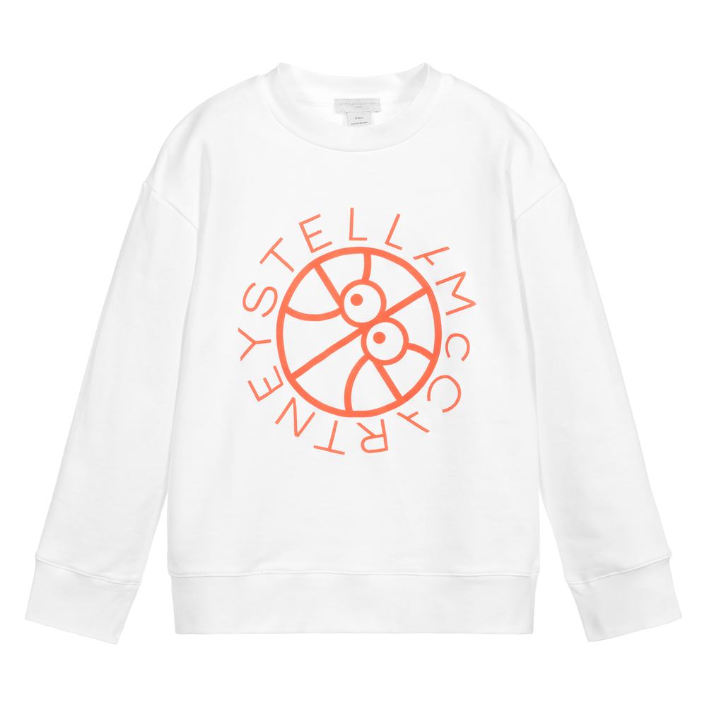 Stella McCartney Kids - سويتشيرت قطن مستدام  لون أبيض و برتقالي  | Childrensalon