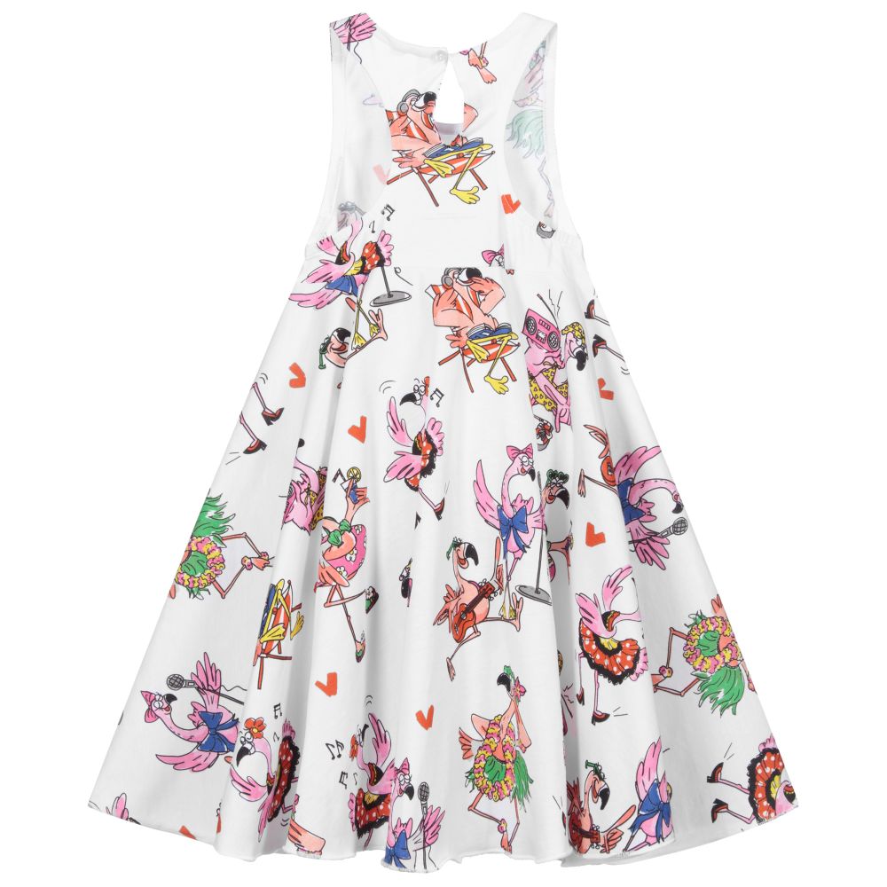 Stella McCartney Kids-Белое хлопковое платье для подростков с фламинго | Childrensalon Outlet
