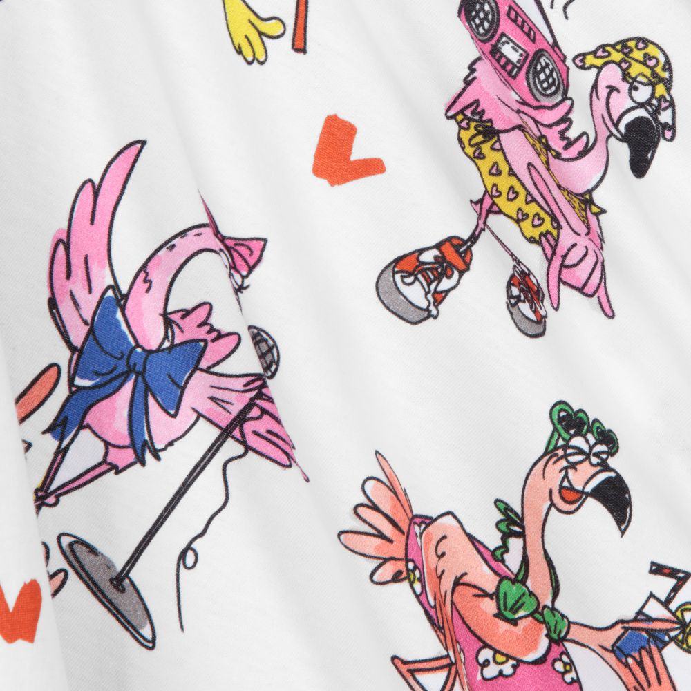 Stella McCartney Kids-Белое хлопковое платье для подростков с фламинго | Childrensalon Outlet