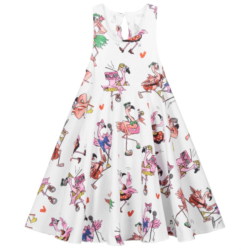 Stella McCartney Kids - Белое хлопковое платье для подростков с фламинго | Childrensalon