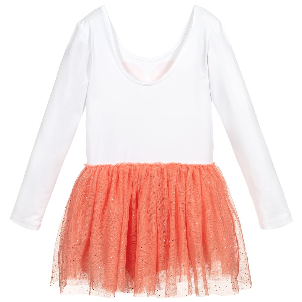 Stella McCartney Kids-فستان جيرسي وتول لون أبيض وزهري | Childrensalon Outlet