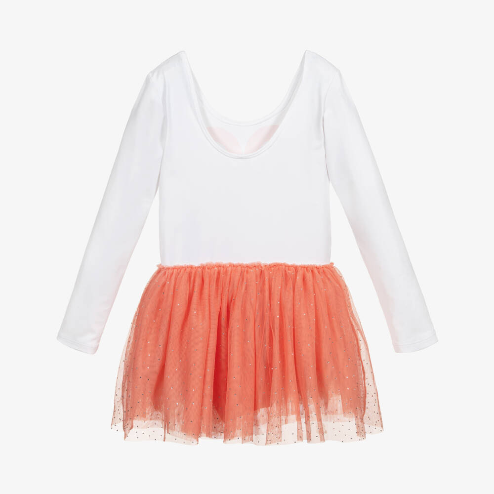 Stella McCartney Kids-فستان جيرسي وتول لون أبيض وزهري | Childrensalon Outlet