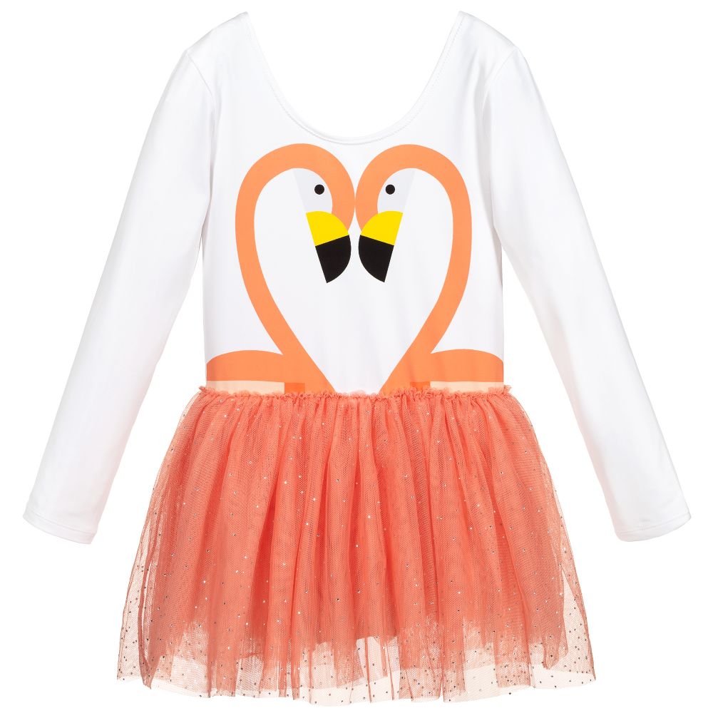 Stella McCartney Kids - Белое платье с фламинго для подростков | Childrensalon