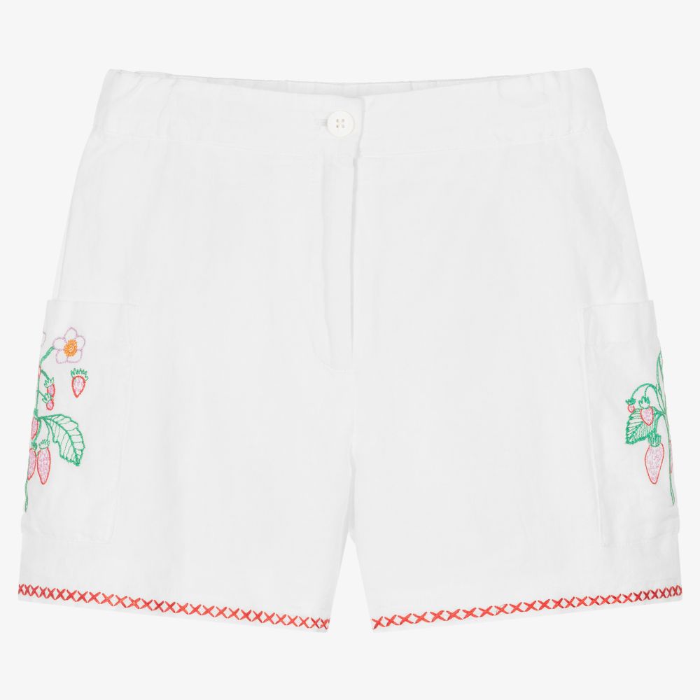 Stella McCartney Kids - Weiße Teen Shorts mit Blumen und Früchten | Childrensalon