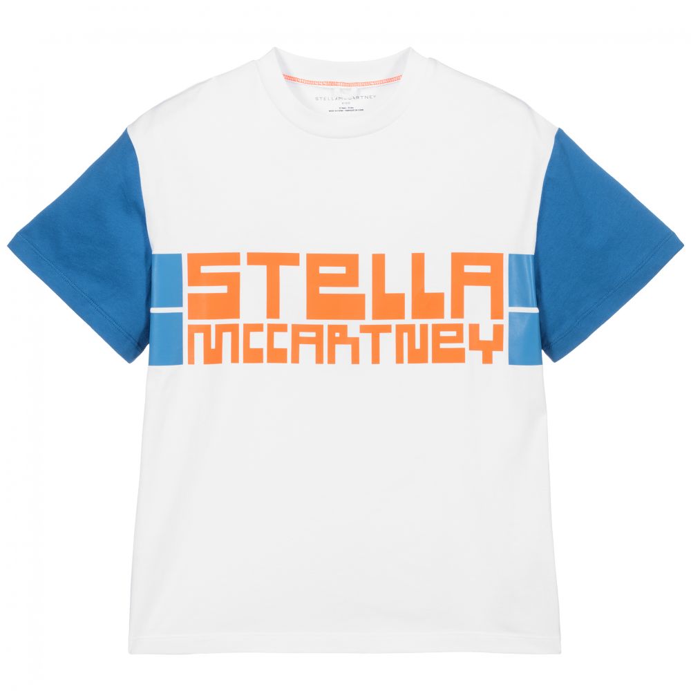 Stella McCartney Kids - تيشيرت أوفرسايز لون أبيض وأزرق | Childrensalon