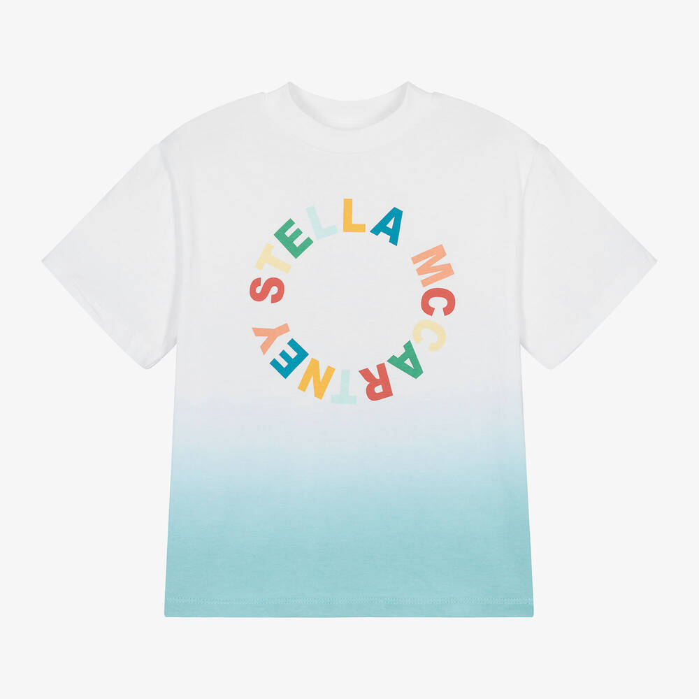 Stella McCartney Kids - White & Blue Gradient Cotton T-Shirt