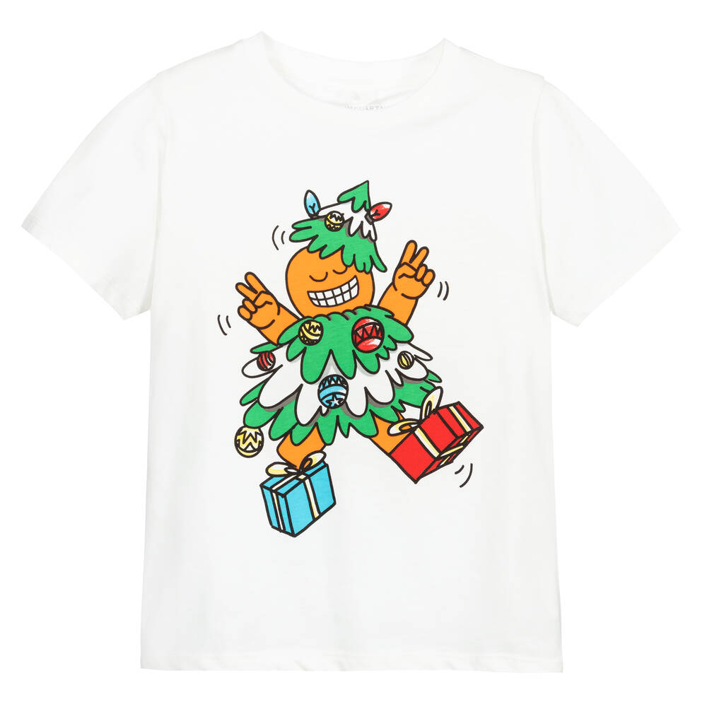 Stella McCartney Kids - Weißes T-Shirt mit Weihnachtsbaum-Print | Childrensalon