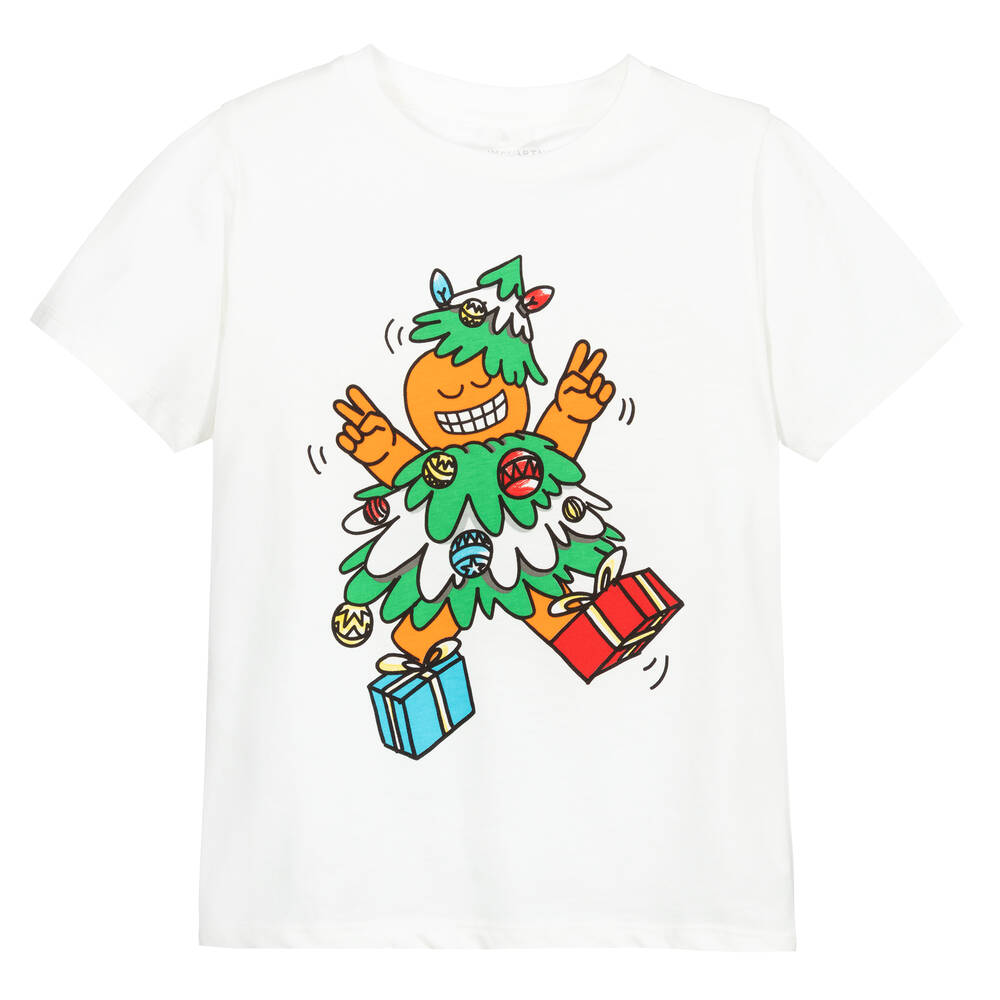 Stella McCartney Kids-White Christmas Tree T-Shirt | Childrensalon Outlet