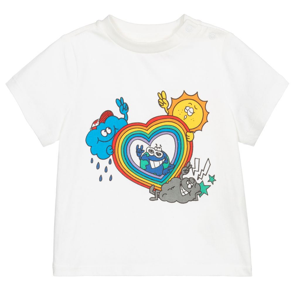 Stella McCartney Kids - Белая футболка из хлопка для малышей | Childrensalon