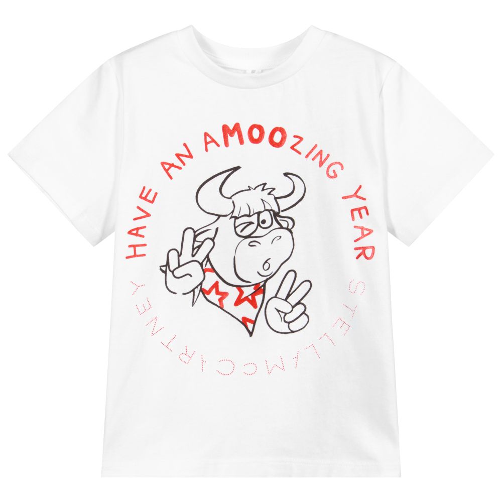 Stella McCartney Kids-White Cotton Logo T-Shirt | Childrensalon Outlet