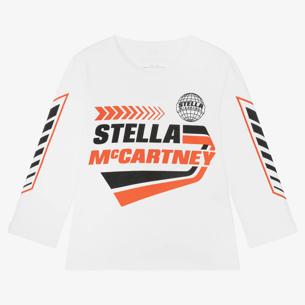 Stella McCartney Kids - White Cotton Motocross Logo Top | Childrensalon