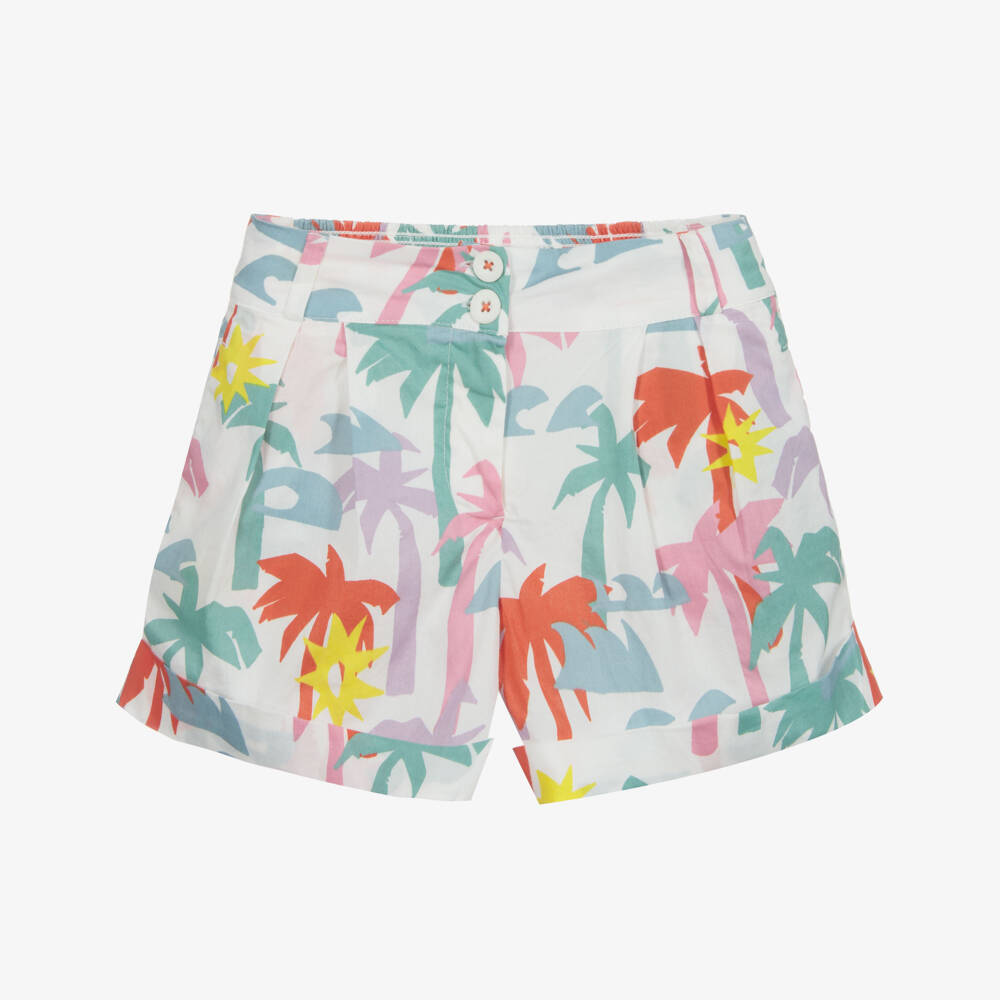 Stella McCartney Kids-Белые хлопковые шорты с пальмами | Childrensalon Outlet