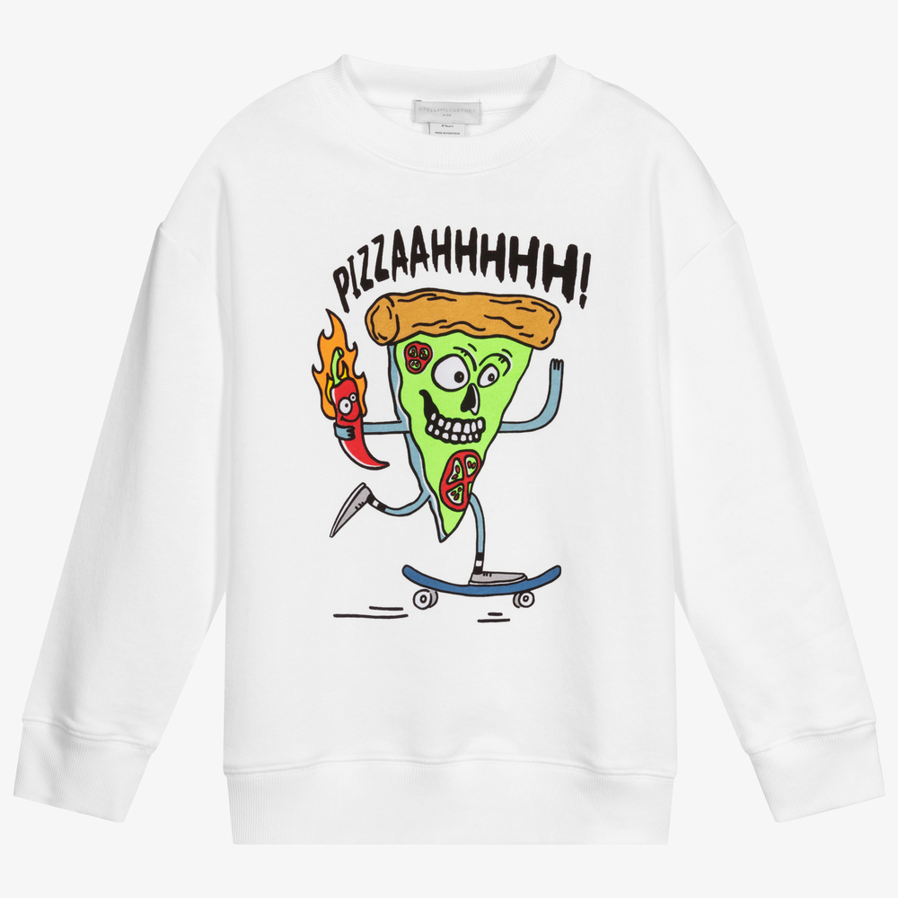Stella McCartney Kids - Weißes Baumwoll-Sweatshirt mit Pizza | Childrensalon