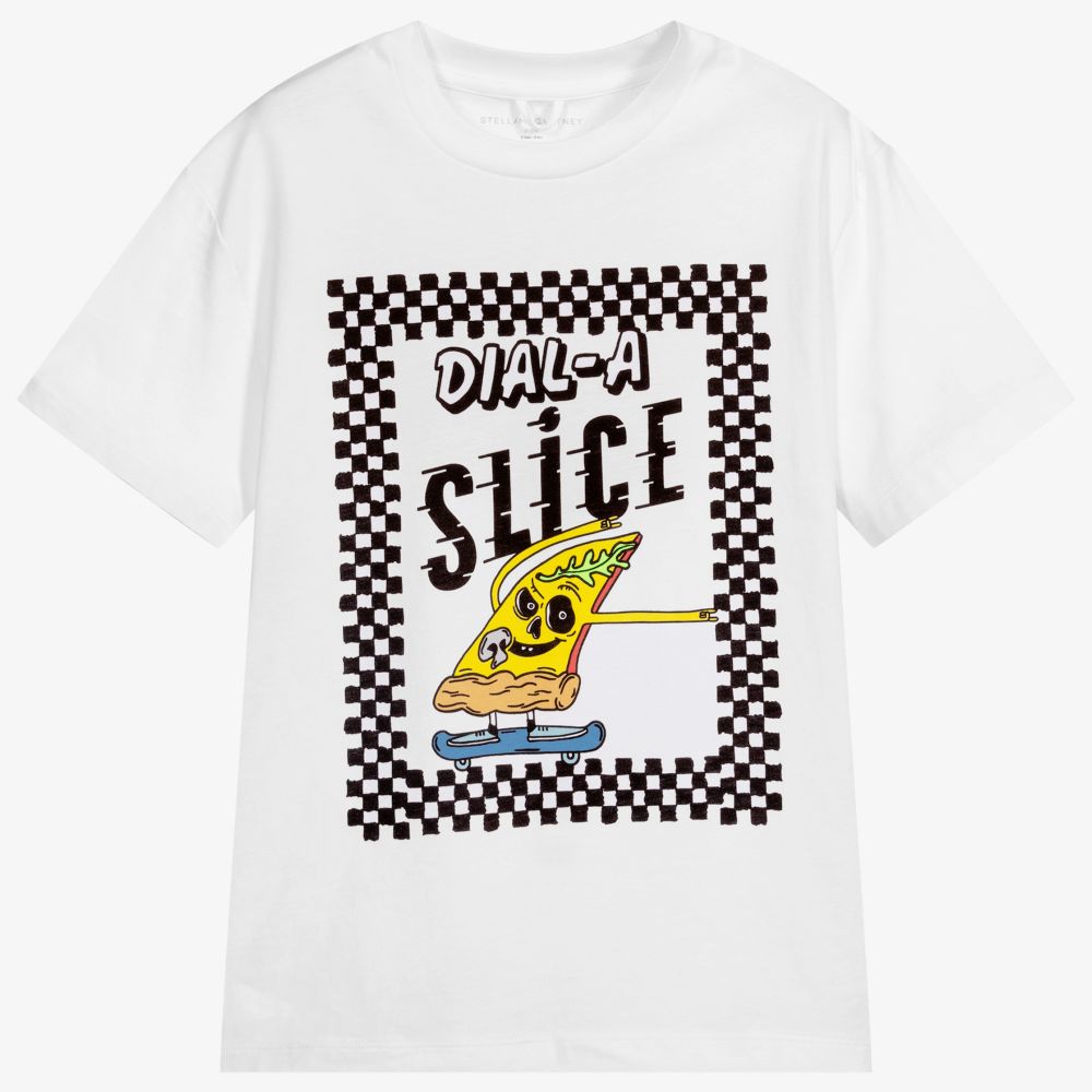 Stella McCartney Kids - White Cotton Pizza T-Shirt | Childrensalon