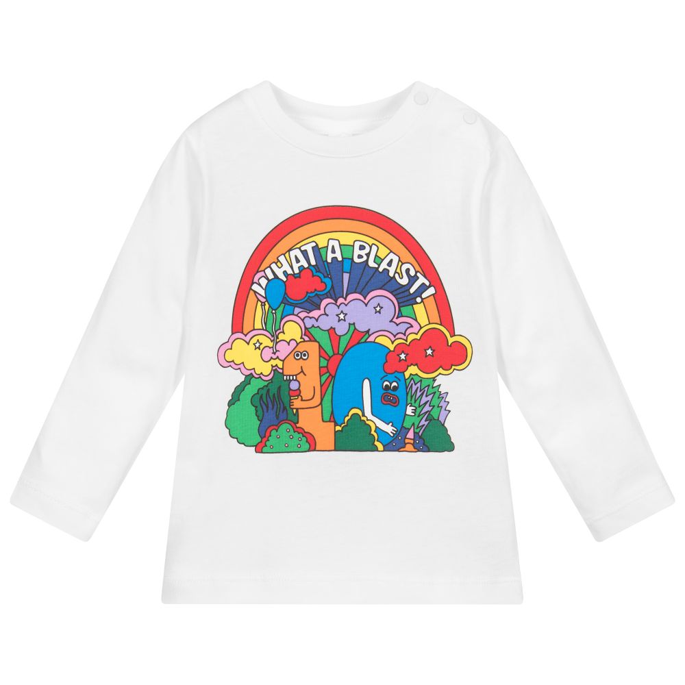 Stella McCartney Kids - توب أطفال بناتي قطن لون أبيض بطبعة قوس قزح | Childrensalon