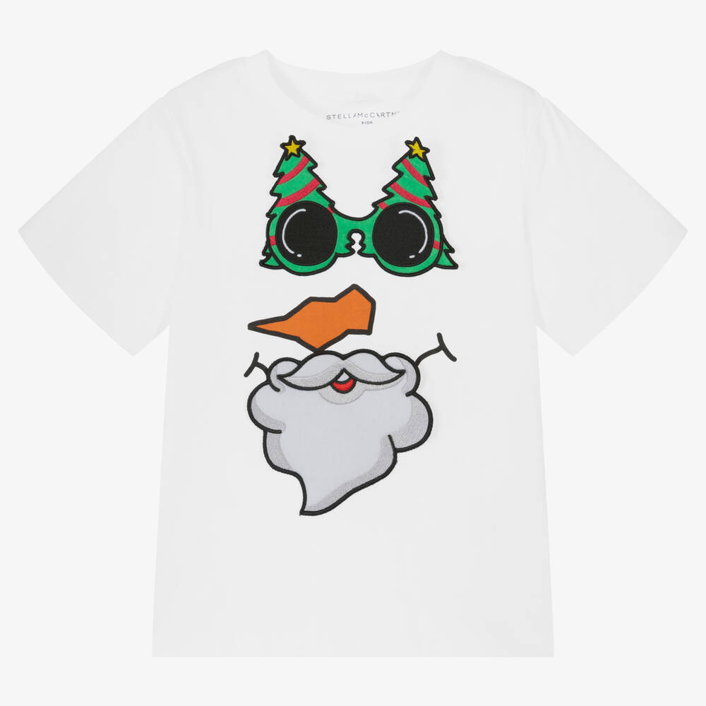 Stella McCartney Kids - White Cotton Snowman T-Shirt | Childrensalon