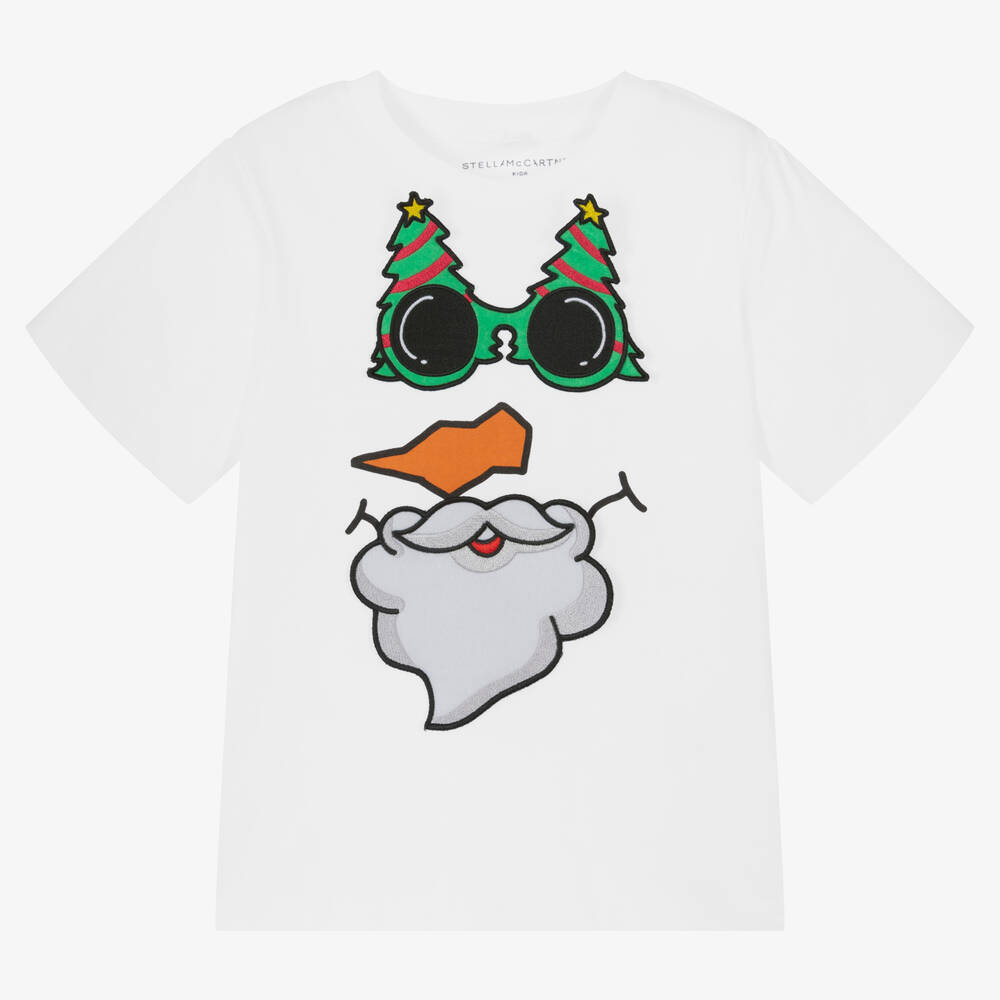 Stella McCartney Kids - Weißes Schneemann-Baumwoll-T-Shirt | Childrensalon