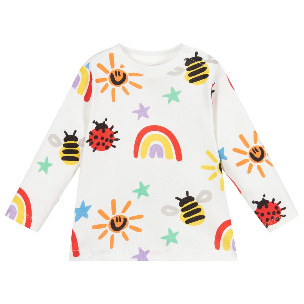 Stella McCartney Kids - توب قطن لون أبيض بطبعة ملونة للأطفال | Childrensalon