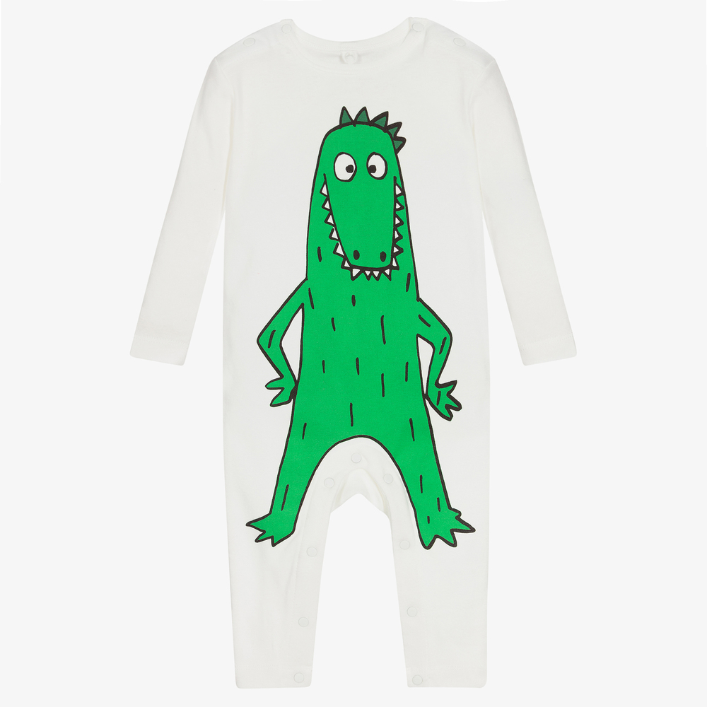 Stella McCartney Kids - Белый хлопковый ромпер с крокодилом | Childrensalon