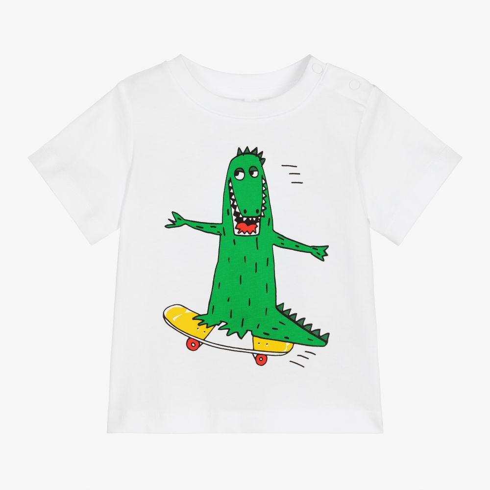 Stella McCartney Kids - Белая хлопковая футболка с крокодилом | Childrensalon