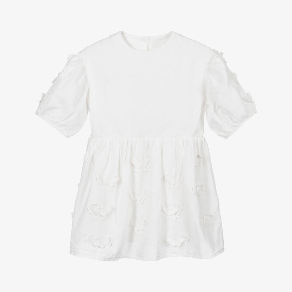 Stella McCartney Kids-White Linen & Cotton Dress | Childrensalon Outlet