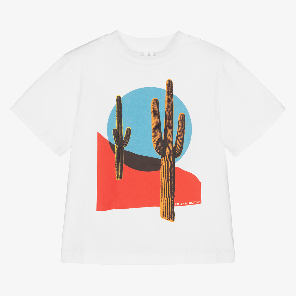 Stella McCartney Kids - Белая футболка из органического хлопка с кактусом | Childrensalon