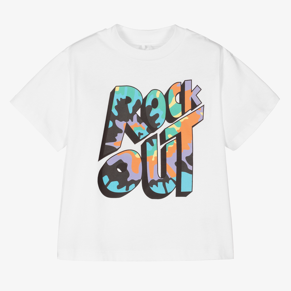 Stella McCartney Kids - Weißes Bio-T-Shirt mit „Rock Out“-Print | Childrensalon