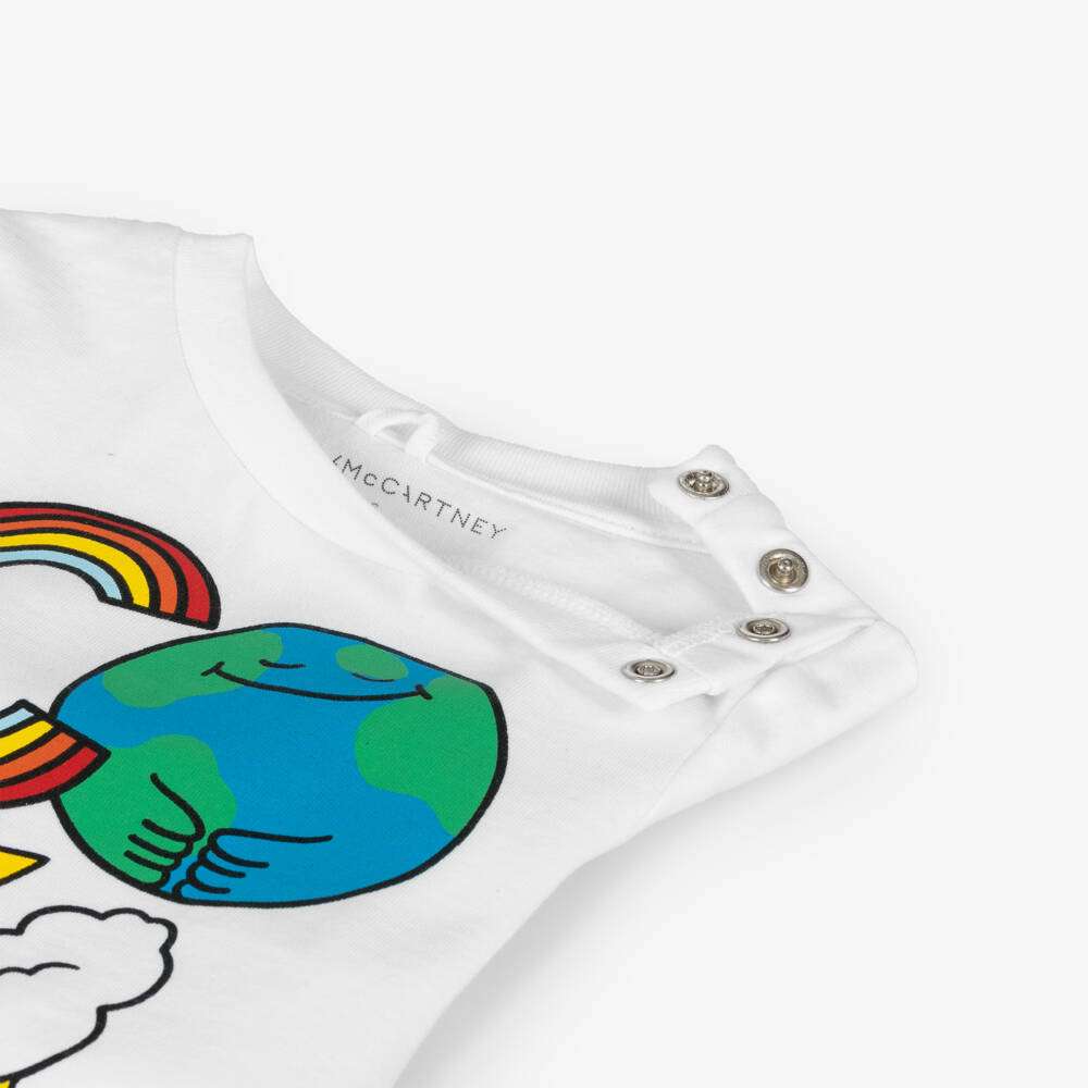 Stella McCartney Kids-Футболка из хлопка Земля и Солнце белая | Childrensalon Outlet