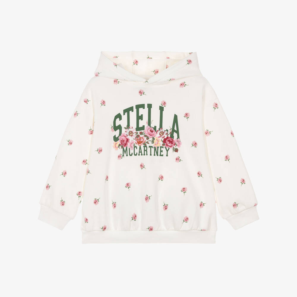 Stella McCartney Kids-White Rose Print Hoodie | Childrensalon Outlet