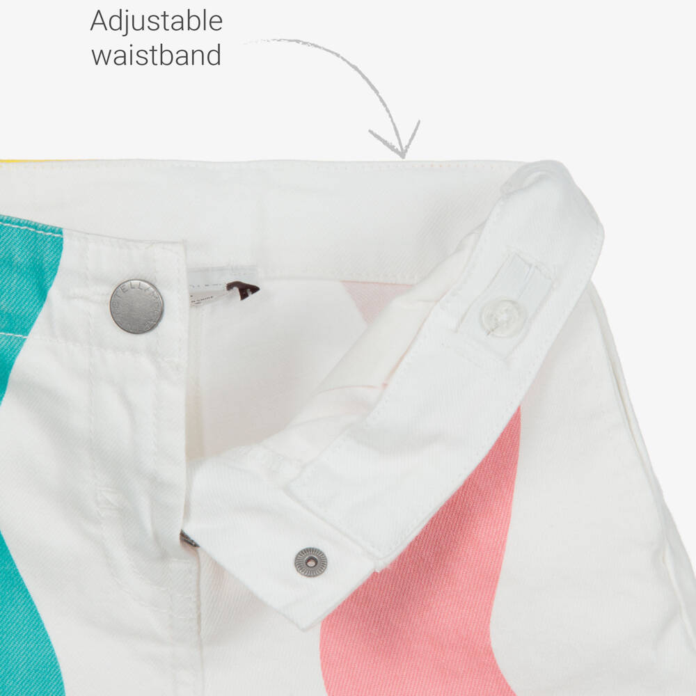 Stella McCartney Kids-شورت قطن دنيم ستريتش لون أبيض للبنات | Childrensalon Outlet