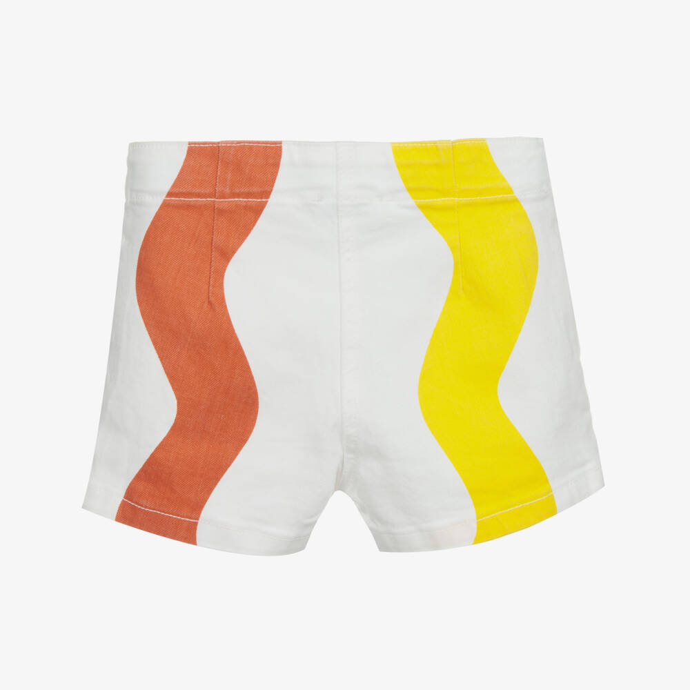 Stella McCartney Kids-شورت قطن دنيم ستريتش لون أبيض للبنات | Childrensalon Outlet