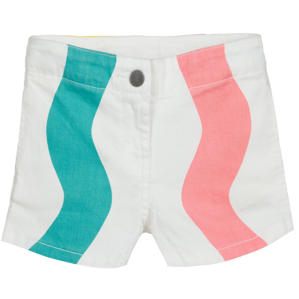 Stella McCartney Kids - Weiße Jeans-Shorts mit Streifen | Childrensalon