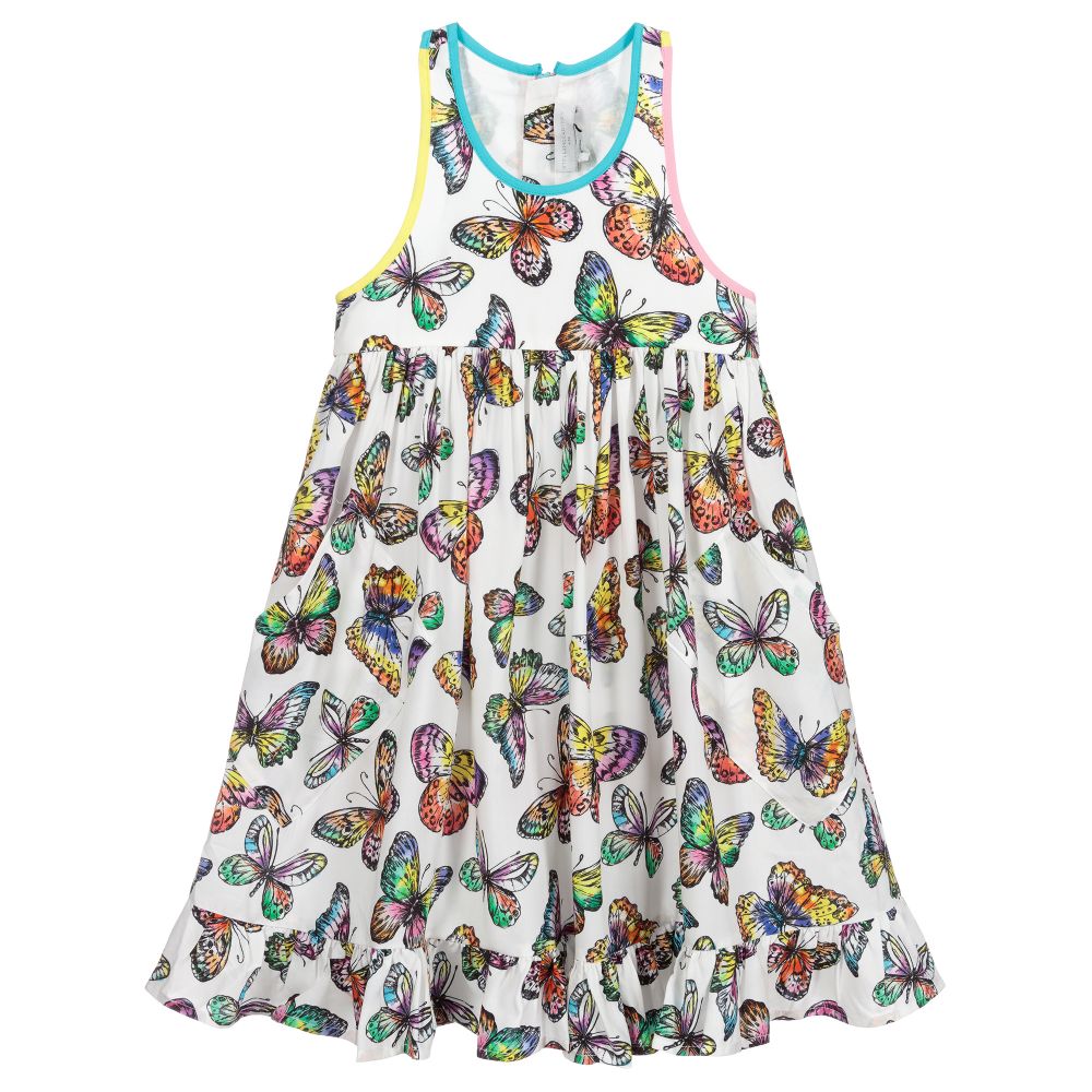 Stella McCartney Kids - Weißes Viskosekleid mit Schmetterlingen | Childrensalon