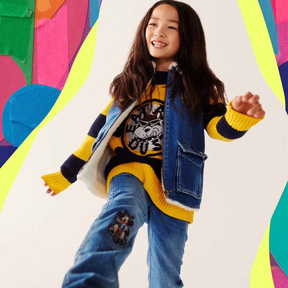 Stella McCartney Kids-Желто-синий свитер с собакой | Childrensalon Outlet
